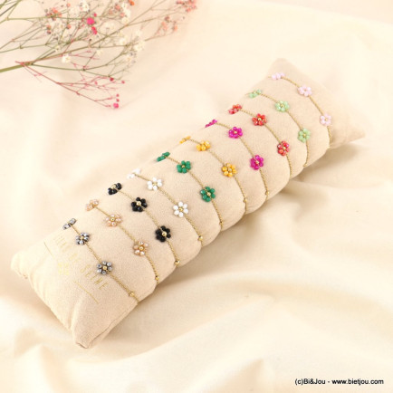 Ensemble de 10 bracelets fleur billes cristal acier inoxydable femme 0223090 multi