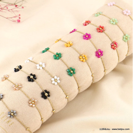 Ensemble de 10 bracelets fleur billes cristal acier inoxydable femme 0223090 multi