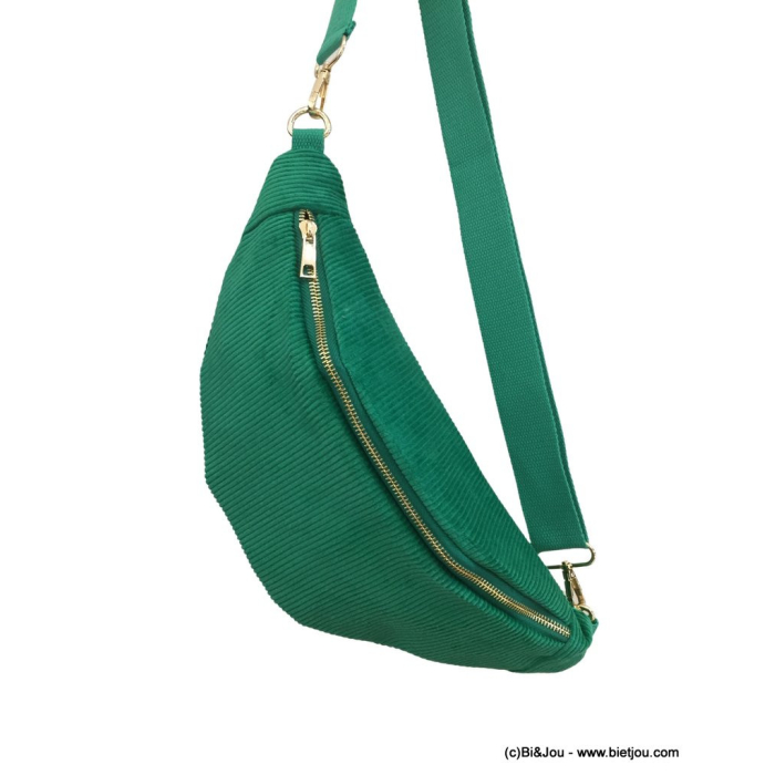 Sac banane façon velours côtelé poche arrière extérieure zippée 0923023 vert Sac banane façon velours côtelé poche arrière extérieure zippée 0923023 vert