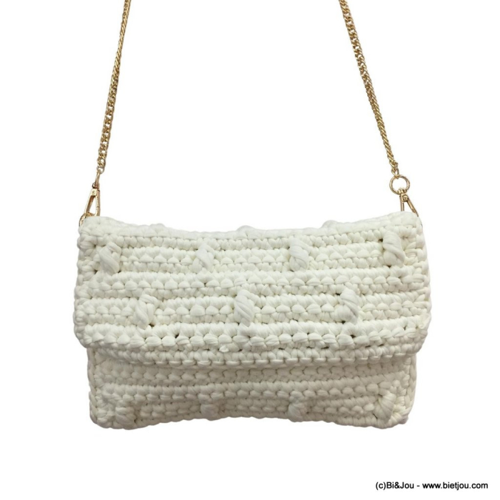 Sac à bandoulière chaîne coton tressé femme 0923024 blanc