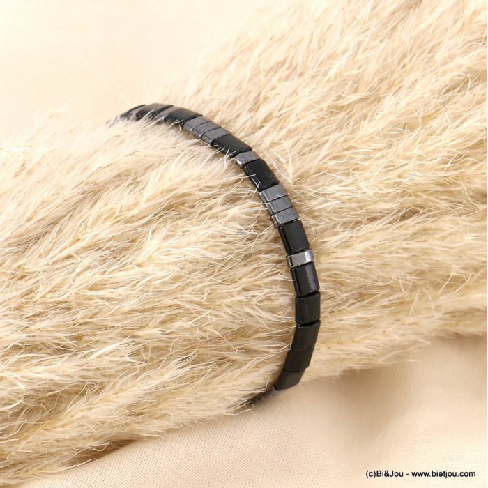 Bracelet élastique perles rectangulaires miyuki tila femme 0223093 noir