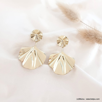 Boucles d'oreille acier inoxydable strass feuilles ginkgo femme 0323070 doré
