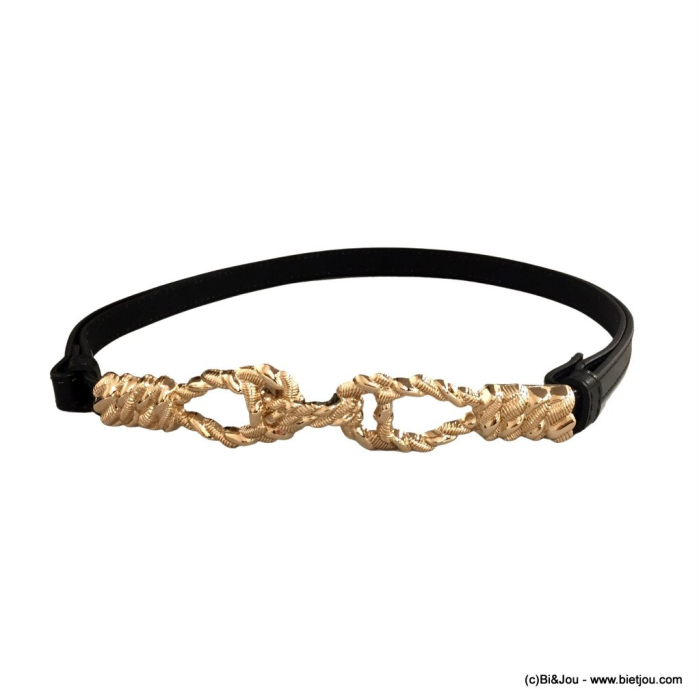 Ceinture fine CUIR réglable à crochet avec boucles torsadées pour femme 0623011 noir Ceinture fine CUIR réglable à crochet avec boucles torsadées pour femme 0623011 noir