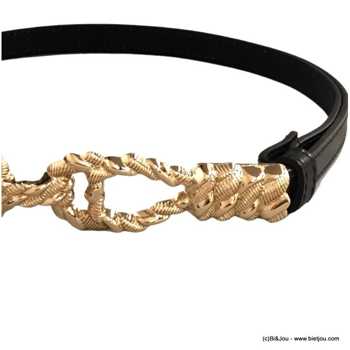 Ceinture fine CUIR réglable à crochet avec boucles torsadées pour femme 0623011 noir Ceinture fine CUIR réglable à crochet avec boucles torsadées pour femme 0623011 noir