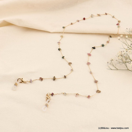 Chaîne de lunettes à perles en pierres véritables et métal doré pour femme 0123083 multi