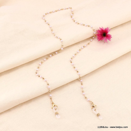 Chaîne de lunettes en perles blanches acryliques et métal doré pour femme 0123080 blanc