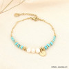 Bracelet pièce de monnaie pierres et chaîne acier inoxydable femme 0223076 bleu turquoise