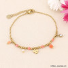 Bracelet trèfle porte-bonheur acier perles et pierres naturelles femme 0223081 saumon