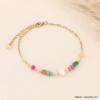 Bracelet perle eau douce véritables, pierres et chaîne acier inoxydable femme 0223068 multi