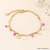 Bracelet pampilles en acier inoxydable perles eau douce et pierres véritables pour femme 0223063 fushia
