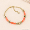 Bracelet bohème rondelles pierres et perles acier inoxydable femme 0223064 rouge corail