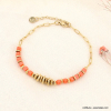 Bracelet disques de pierre et acier inoxydable femme 0223075 saumon