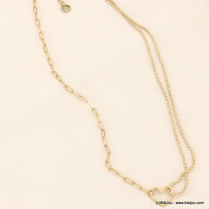 Collier coeur multi-chaînes en acier inoxydable femme 0123069 doré