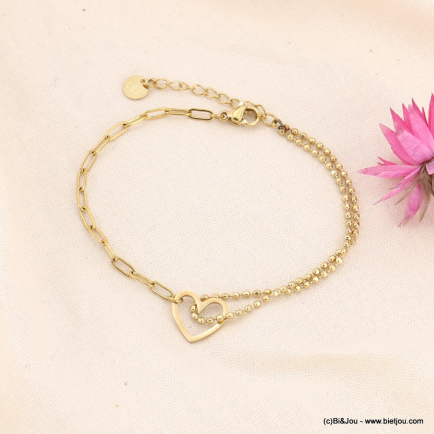 Bracelet coeur acier inoxydable et chaînes fantaisie femme 0223069 doré