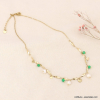 Collier torsadé en acier inoxydable, perles en pierre et perles d'eau douce véritables 0123061 vert