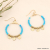 Boucles d'oreilles pendantes anneaux, perles en pierre et pampilles acier inoxydable 0323053 bleu turquoise
