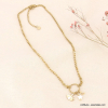 Collier avec amulettes porte-bonheur en acier inoxydable et nacre 0123075 blanc