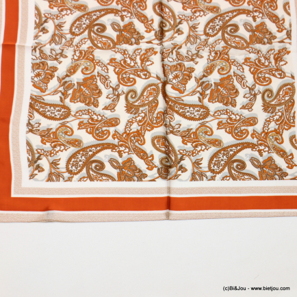 Carré effet satiné motif cachemire touché soie polyester femme 0723018 bronze