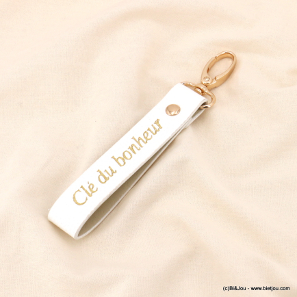 Bijou de sac porte-clés fantaisie "Clé du bonheur" simili-cuir grainé 0823005 blanc