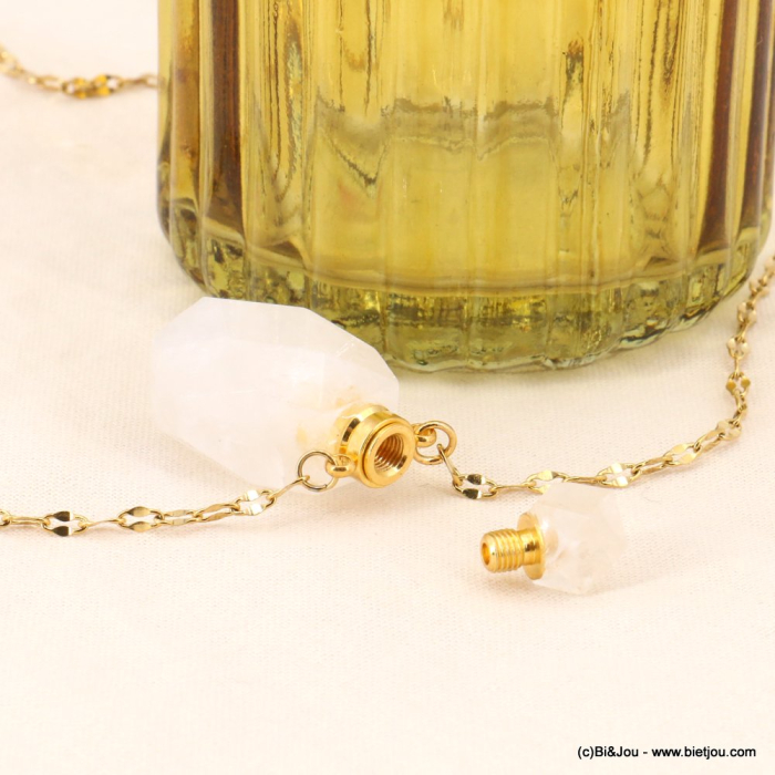 Collier sautoir flacon ouvrable acier inox pierre 0123154 blanc
