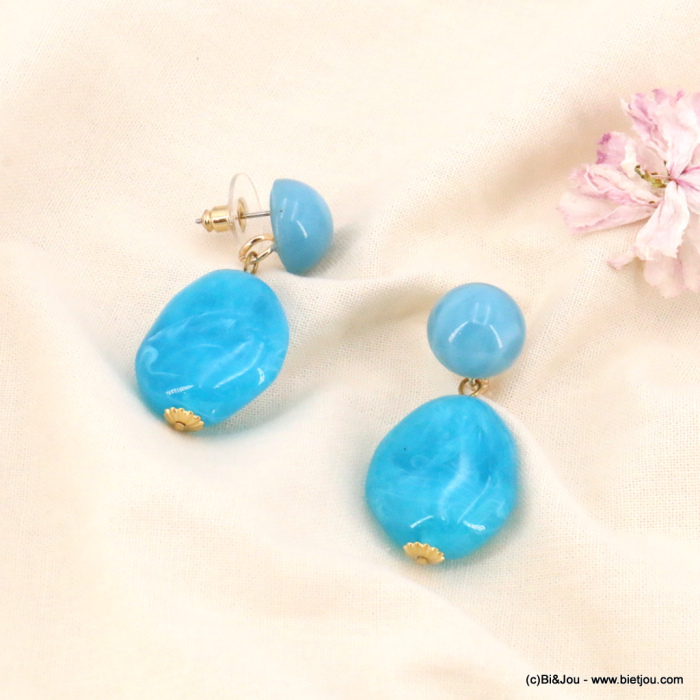 Boucles d'oreilles pendantes résine marbrée pour femme 0323191 bleu turquoise
