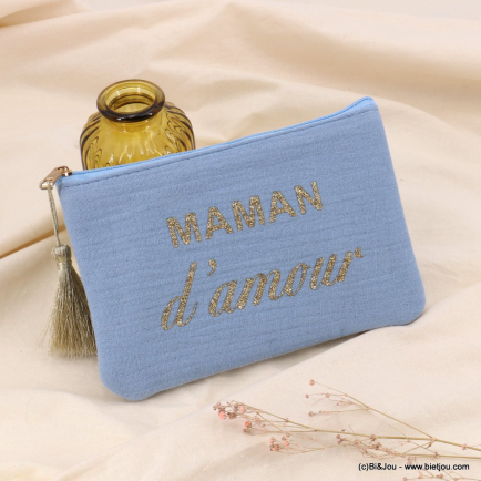 Pochette message Maman d'amour en coton coloré pour femme 0923043 bleu ciel