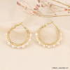 Grands anneaux en acier inoxydable doré et perles blanches brodées 0323131 blanc