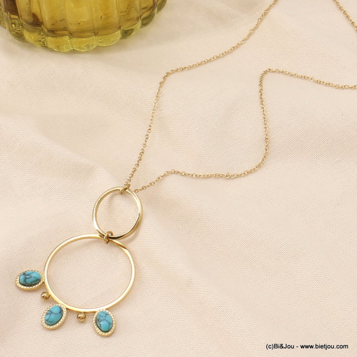 Collier bohème-chic en pierres véritables et acier inoxydable pour femme 0123107 bleu turquoise