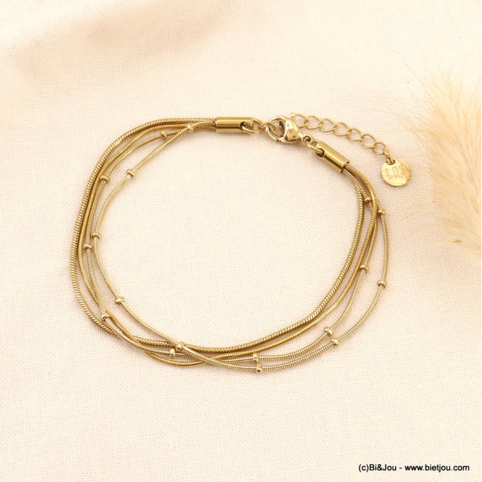 Bracelet multi-rangs chaîne serpent en acier inoxydable pour femme 0223134 doré