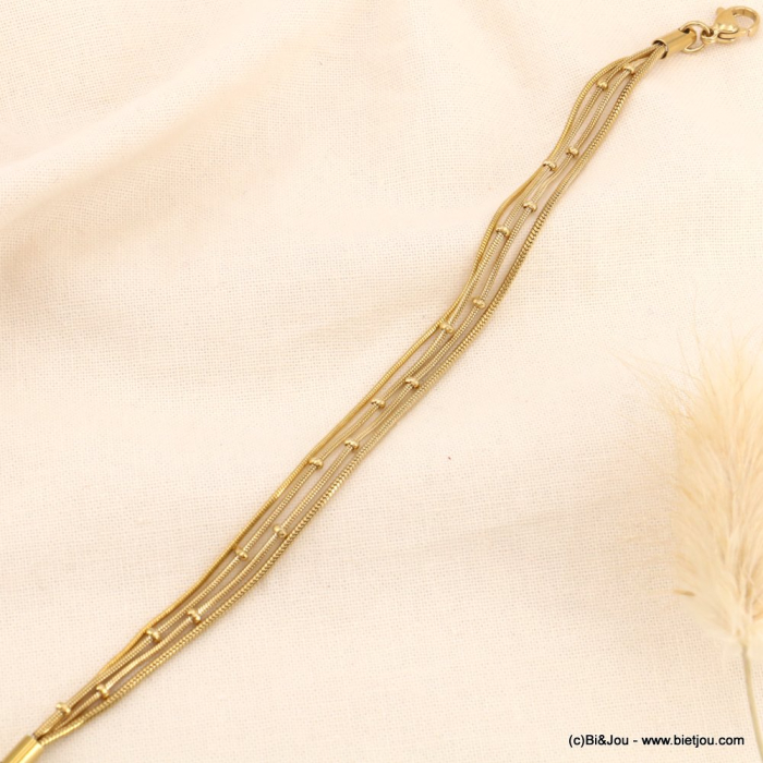 Bracelet multi-rangs chaîne serpent en acier inoxydable pour femme 0223134 doré