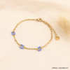 Bracelet fleurs perles strass et chaîne maille gourmette acier 0223122 bleu turquoise