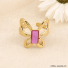 Bague acier inox papillon cabochon rectangle pierre femme 0423147 mauve