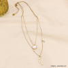 Collier double rang acier inox croissant lune étoile pièce nacre femme 0123124 doré
