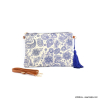 Sac à main floral pochette fleurs pompon coton polyester femme 0923035 bleu