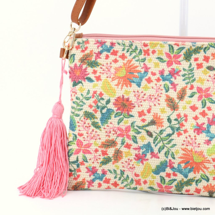 Sac à main floral pochette fleurs pompon coton polyester femme 0923035 multi