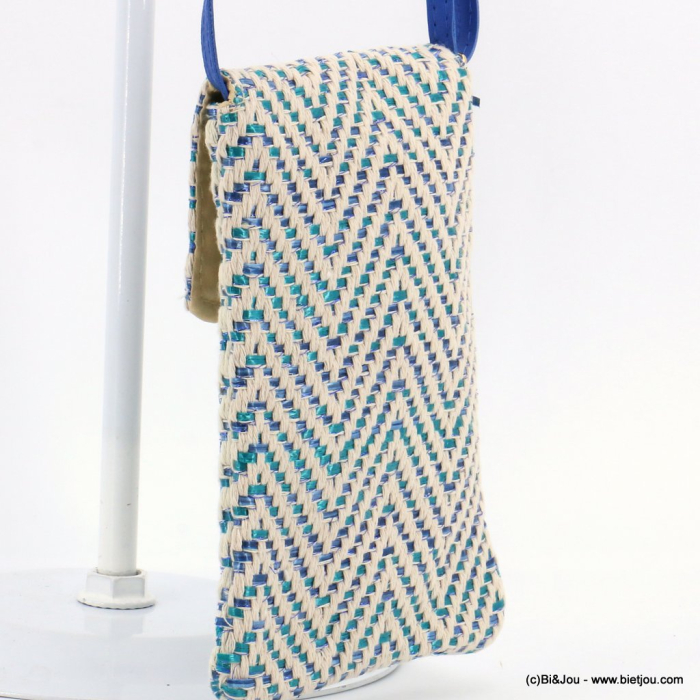 Pochette souple smartphone fils tressé coton polyester métallisé bandoulière synthétique 0923036 bleu