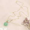Collier sautoir pendentif flacon porte-bonheur talisman acier et pierre véritable 0123154 vert
