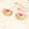 Boucles d'oreilles XXL feuilles palmier soleil acier et émail fushia