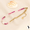 Bracelet de cheville acier avec perle d'eau douce et cristaux 0223119 fushia