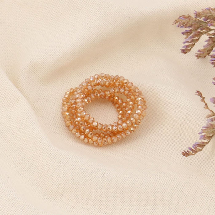 6 bagues perles cristaux facettés élastiques 0423149 naturel/beige