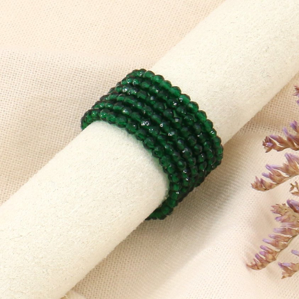 6 bagues perles cristaux facettés élastiques 0423149 vert foncé