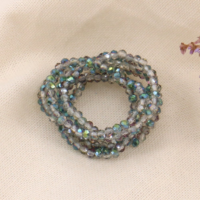 6 bagues perles cristaux facettés élastiques 0423149 vert aqua