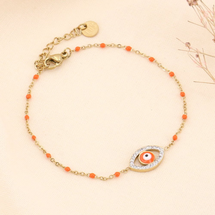 Bracelet pendentif oeil talisman et acier inoxydable 0223180 orange