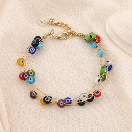 Bracelet yeux grecs verre et métal pour femme 0223153 multi