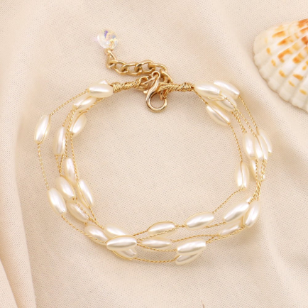 Bracelet cérémonie perles acryliques et métal pour femme 0223152 blanc