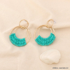 Boucles d'oreilles XXL paille tressage coloré anneau métal femme 0323208 bleu turquoise