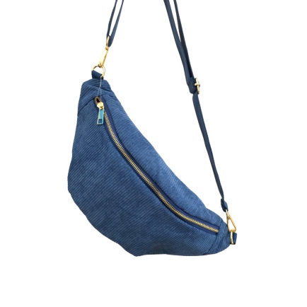 Sac banane façon velours côtelé ou léopard poche arrière extérieure zippée 0923023 bleu