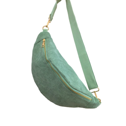 Sac banane façon velours côtelé ou léopard poche arrière extérieure zippée 0923023 vert aqua