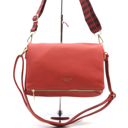 Sac à main enveloppe simili-cuir grainé souple double lanières amovibles 0923509 rouge