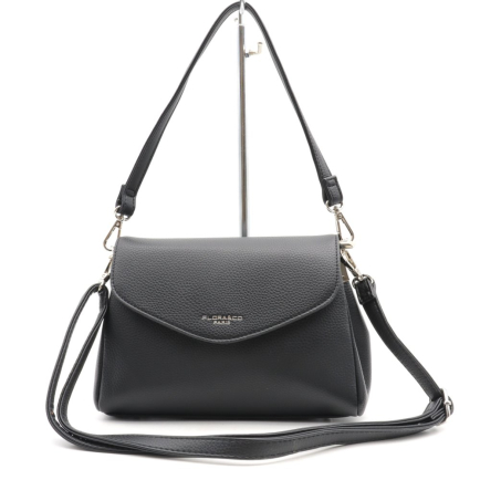 Petit sac à main trapèze rabat porté épaule ou bandoulière simili-cuir femme 0923508 noir